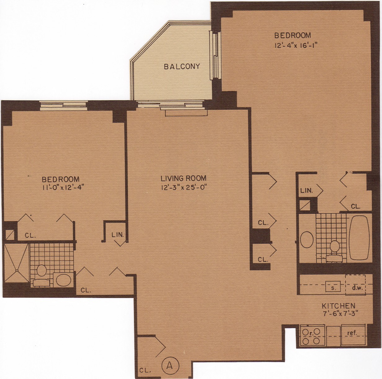 Floor plan for 2 beds, 2 baths